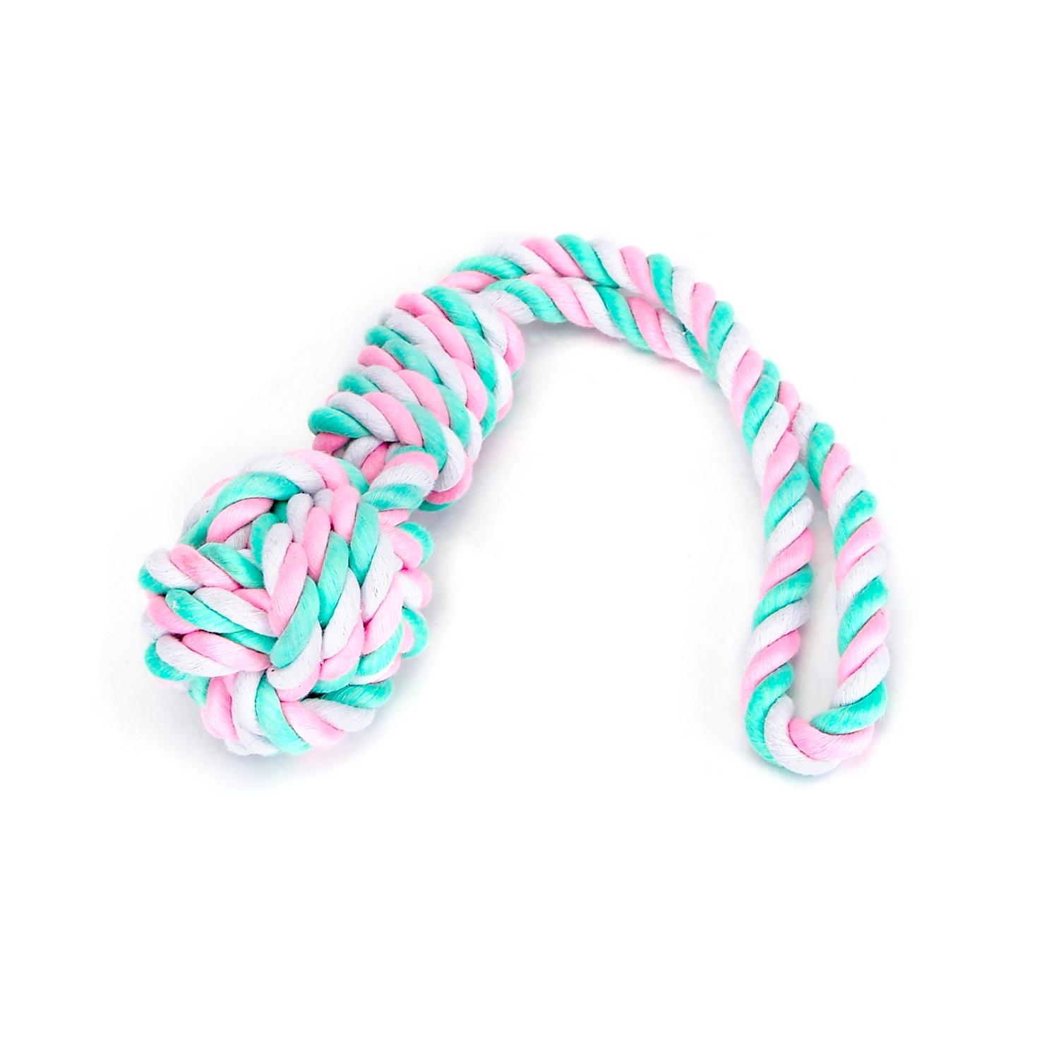 Cotton rope dog toy with ball and handle