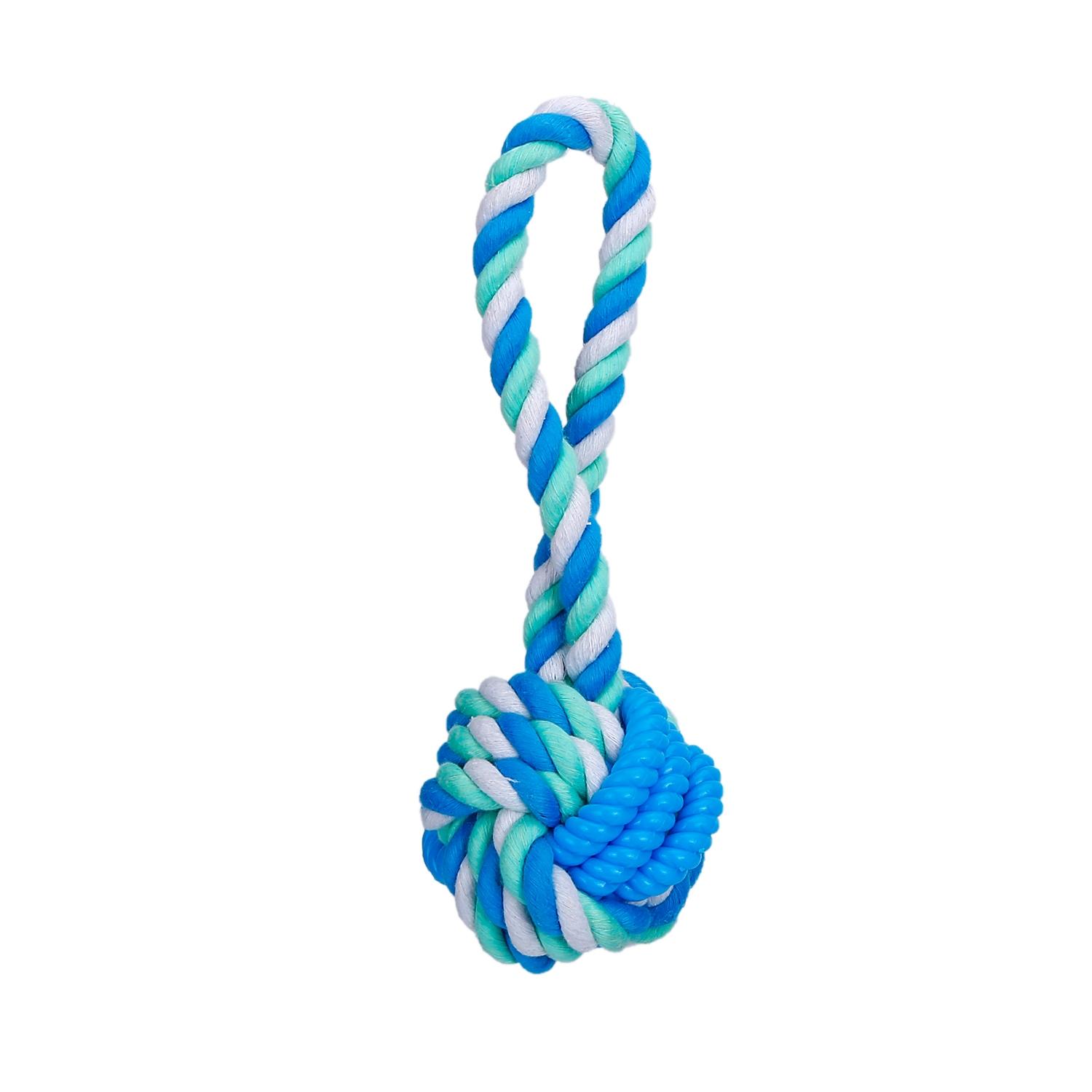 Cotton rope dog toy with ball and handle