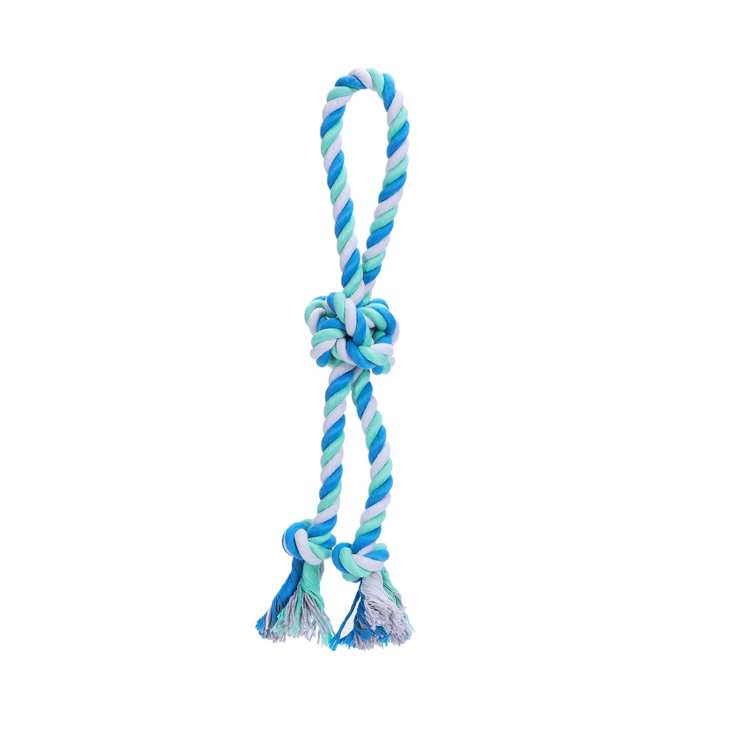 Cotton rope dog toy with ball and handle