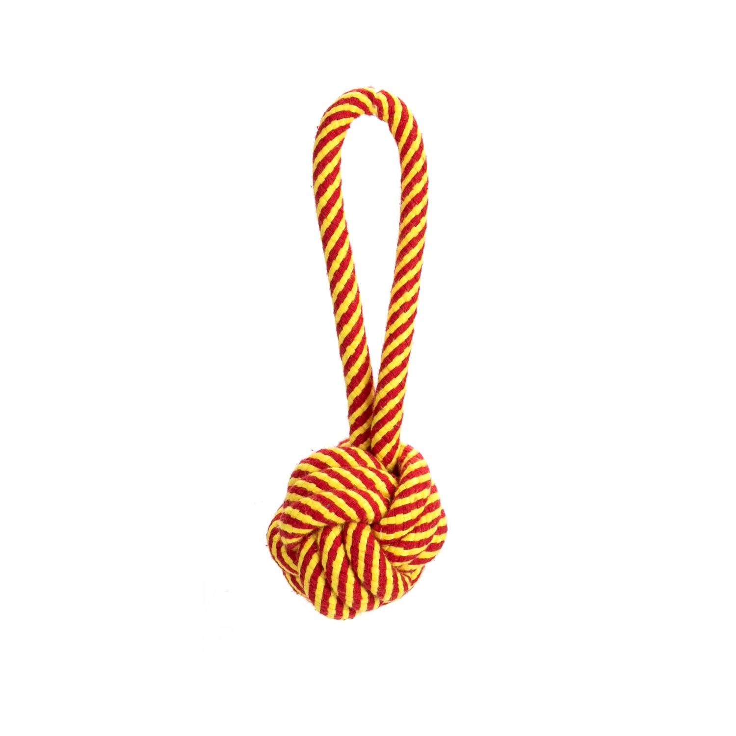 Cotton rope dog toy with ball and handle