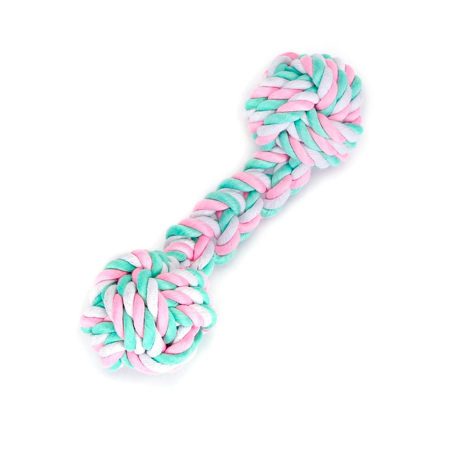 Cotton rope dog toy with double ball