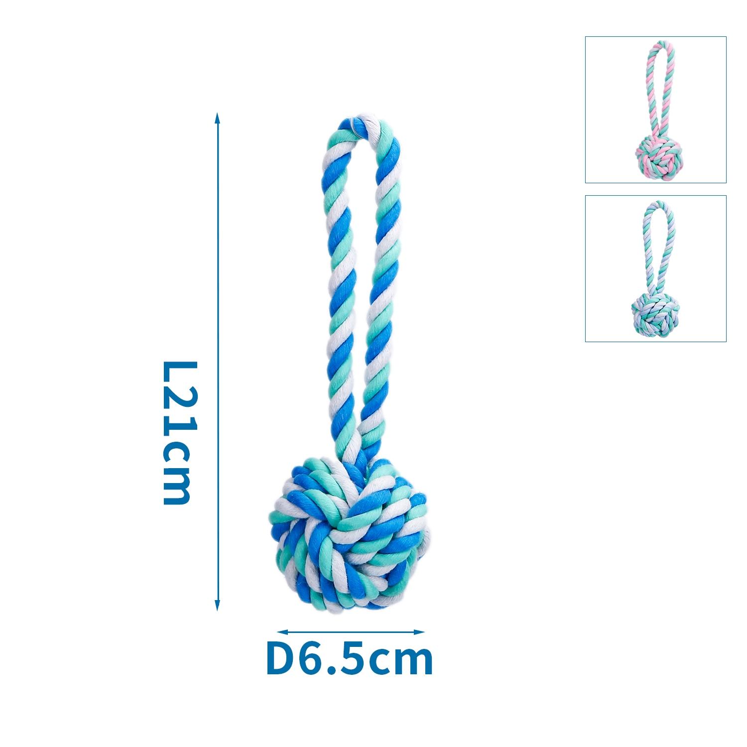 Cotton rope dog toy with ball and handle