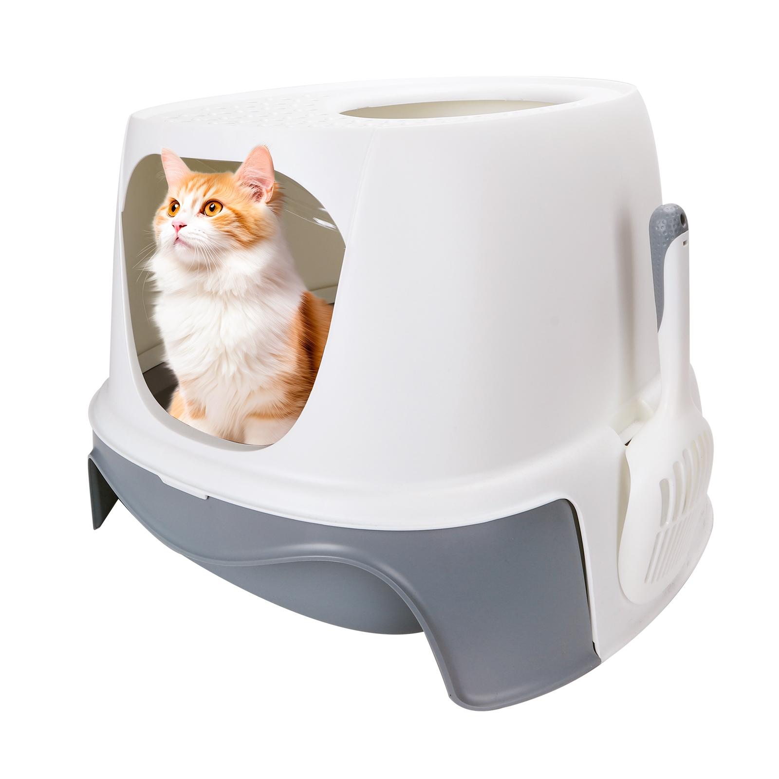 CAT LITTER PAN WITH LITTER SCOOP L45*W35*H39CM GREY&WHITE